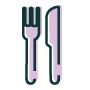 purple knife and fork graphic