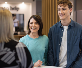 mother and son at Newcastle Permanent branch