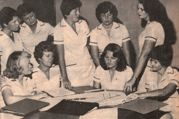 Black and white newspaper clipping showing Newcastle Permanent Female Managers in 1977
