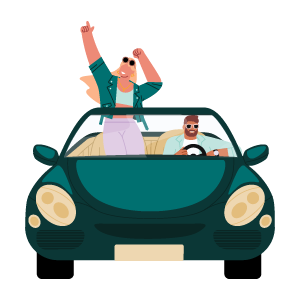 illustration of people cheering in a car