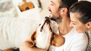 Couple on couch with dog