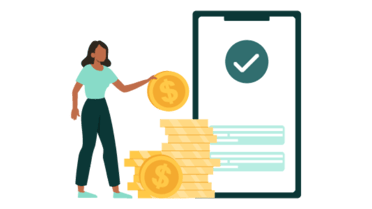 Woman with phone and coins 