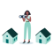 2 homes and a woman illustration