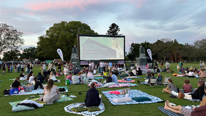 Cinema under the stars Maitland screen with sunset