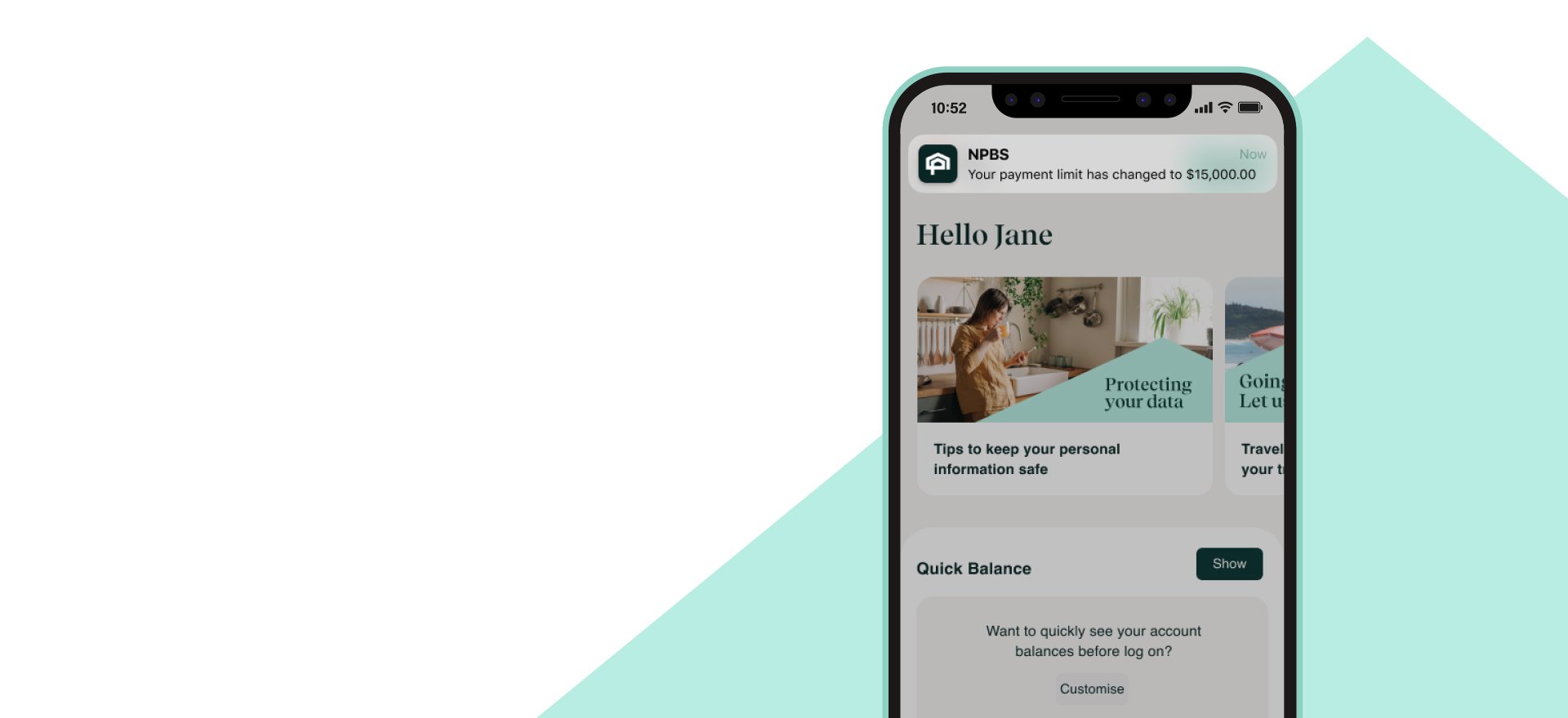 Newcastle Permanent app open on hand held mobile device