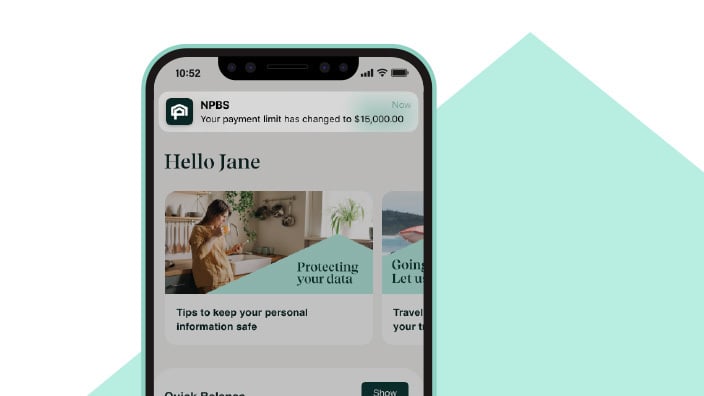 Newcastle Permanent app open on hand held mobile device